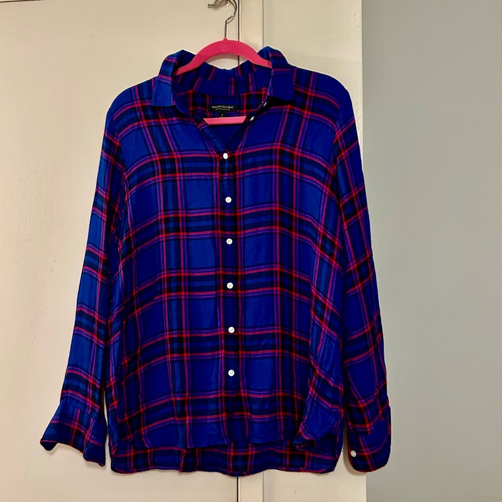 Banana Republic Navy and Red Plaid Shirt